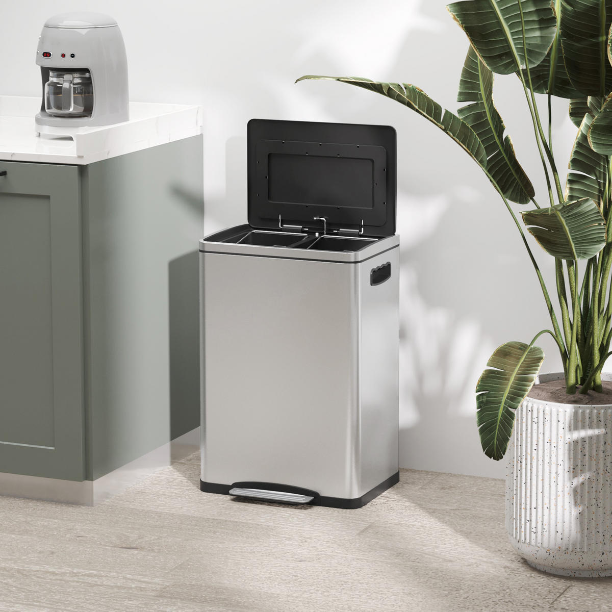 MÜLLEIMER 40L Edelstahl, Silber, 40 x 34,8 x 59 cm - Silberfarben, Kunststoff (70/59/34.8cm) - HOMCOM