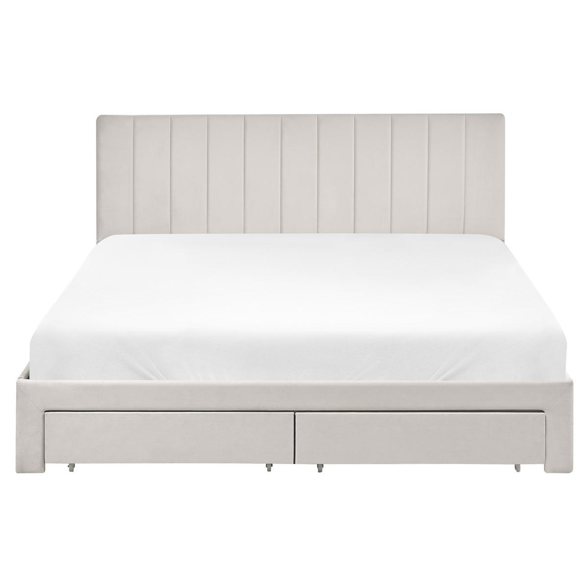 BETT mit Schubladen 160/200 cm Samtstoff Cremeweiß Lonzac - Creme, Textil (160/200cm) - Beliani