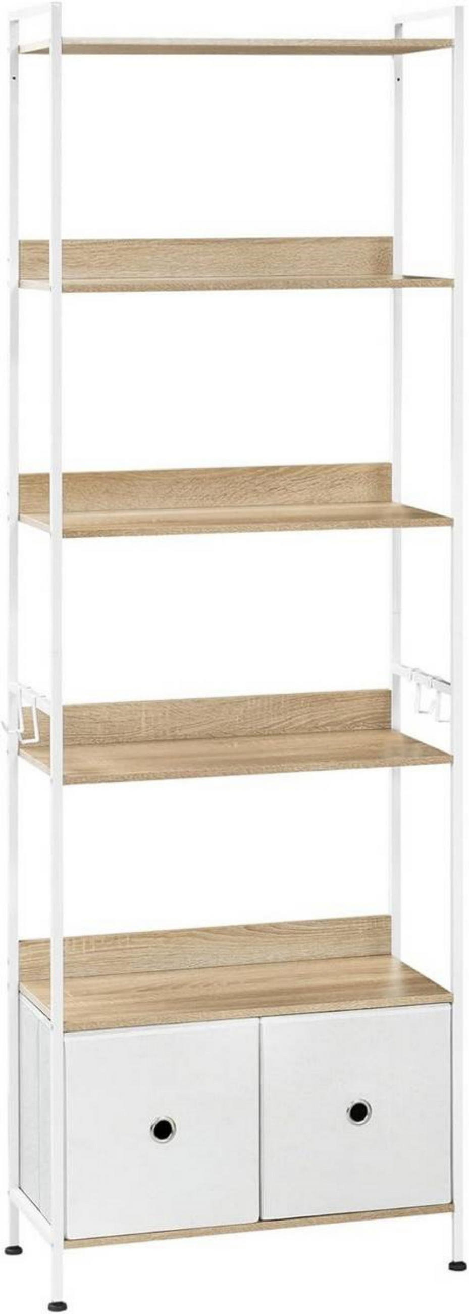 REGAL mit 5 Ablagen, 2 Schubladen, Helle Eiche+Weiß - Eichefarben/Weiß, Holzwerkstoff/Textil (63/187/30cm) - Woltu
