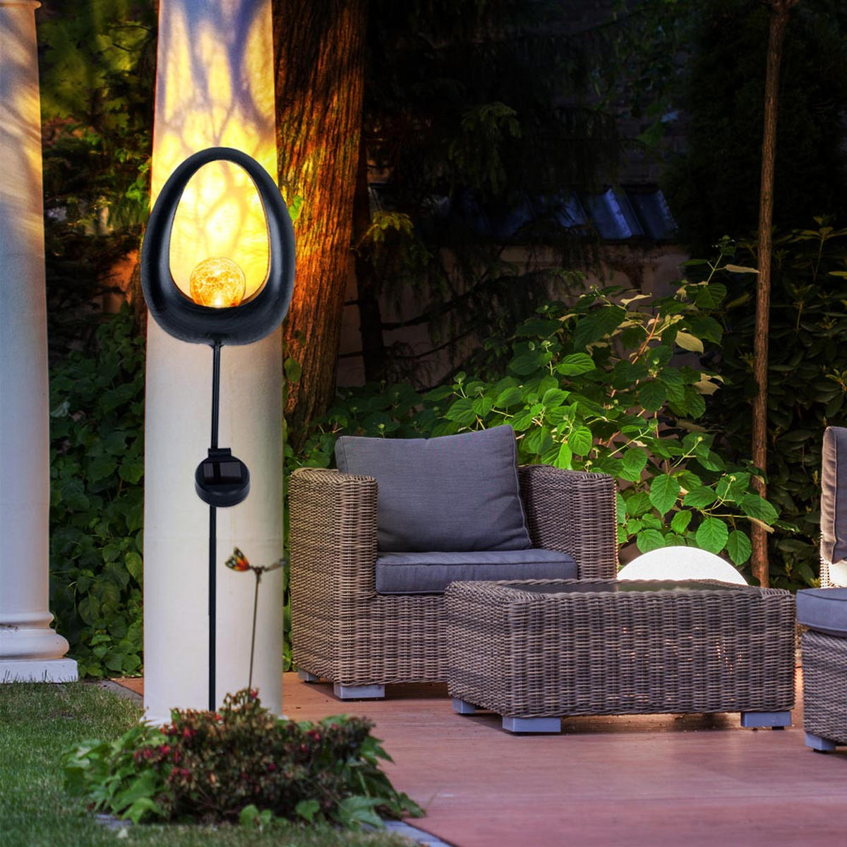 LED AUSSENLEUCHTE Solar Schwarz Gold 3er Set - Schwarz, Glas (17/7/93cm)