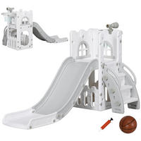 KINDERRUTSCHE 5-in-1 mit Klettergerüst und Basketballkorb Grau 70 x 177 x 92 cm - Grau, Kunststoff (70/92/177cm) - Korfee