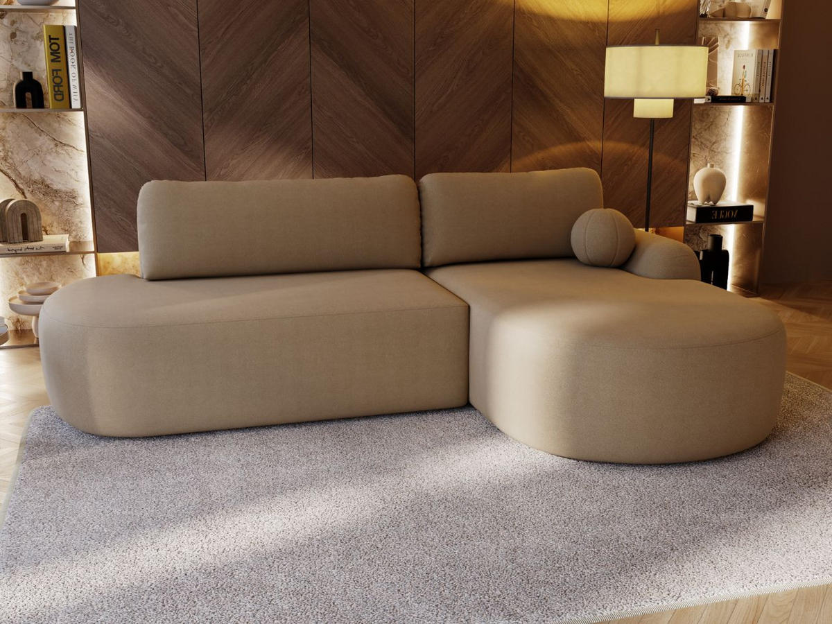 ECKSOFA Aurio O Bouclé-Stoff Hellbraun Rechts - Hellbraun, Holz/Textil (271/177cm) - Graingold