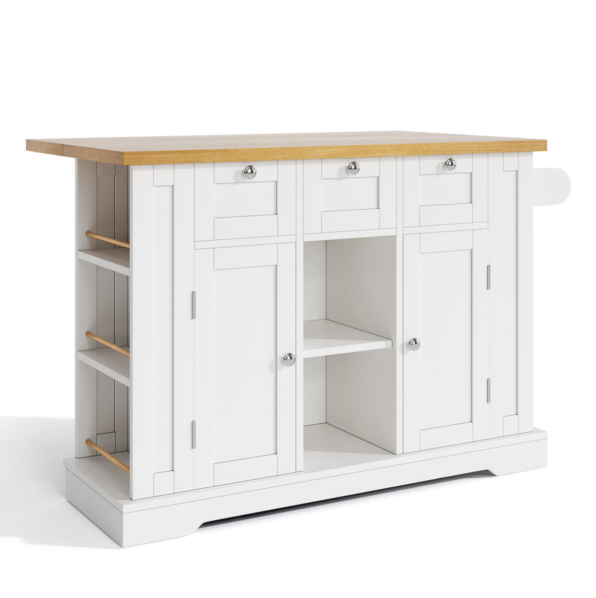 KÜCHENINSELWAGEN mit ausziehbarer Arbeitsplatte 132 cm White/Natural - Weiß, Holz (70/87/132cm) - Beauniv