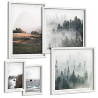 BILDER SET 5er Set - 50x50 cm & 20x30 cm & 40x60 cm Weißer Rahmen - Landschaften aus Bergen und Meer - Weiß, Kunststoff (40/60cm) - TULUP