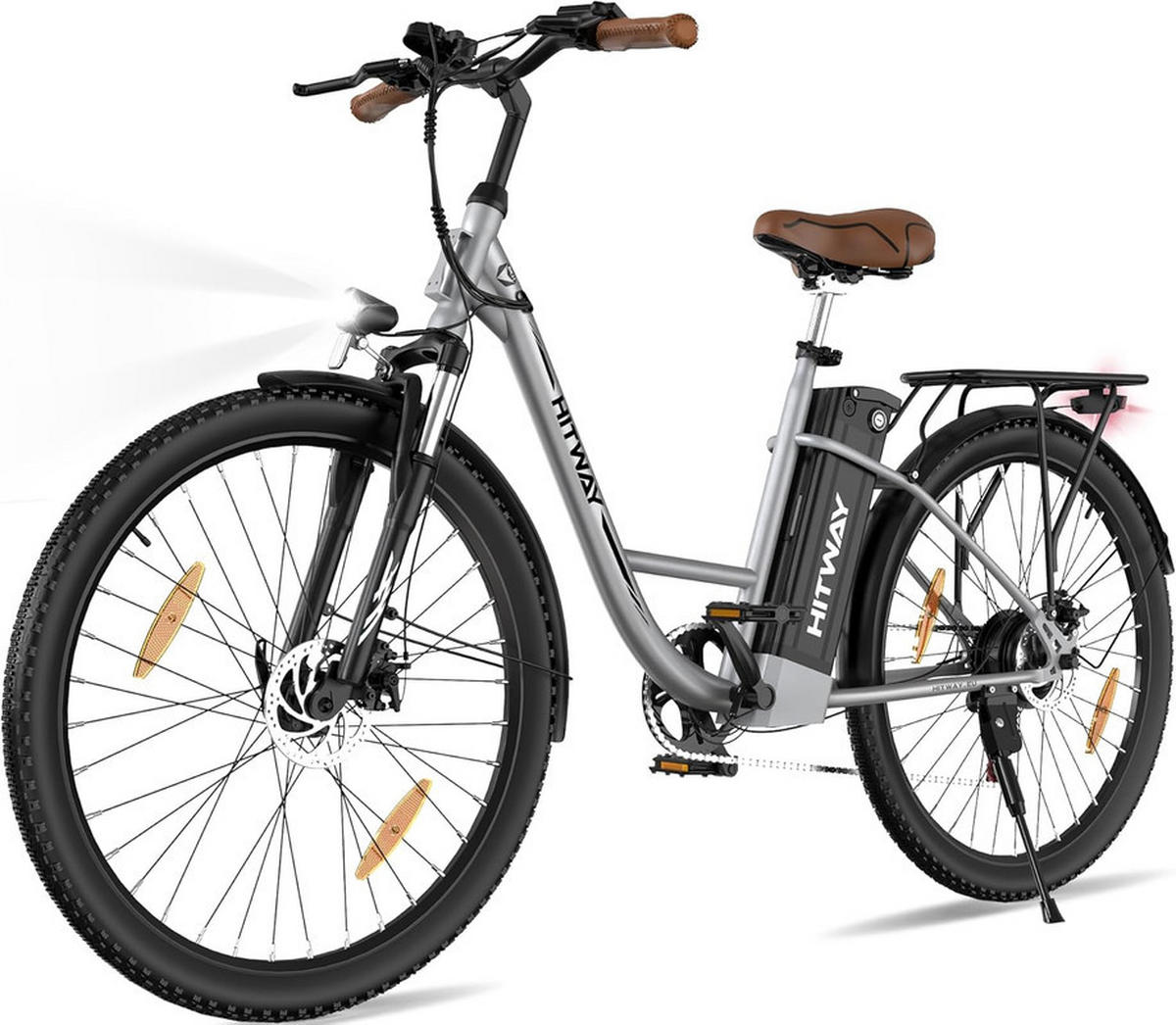 E-BIKE Cityrad BK31 28" für Damen & Herren, 7 Gang, bis zu 90km - Silberfarben, Metall (24cm) - HITWAY