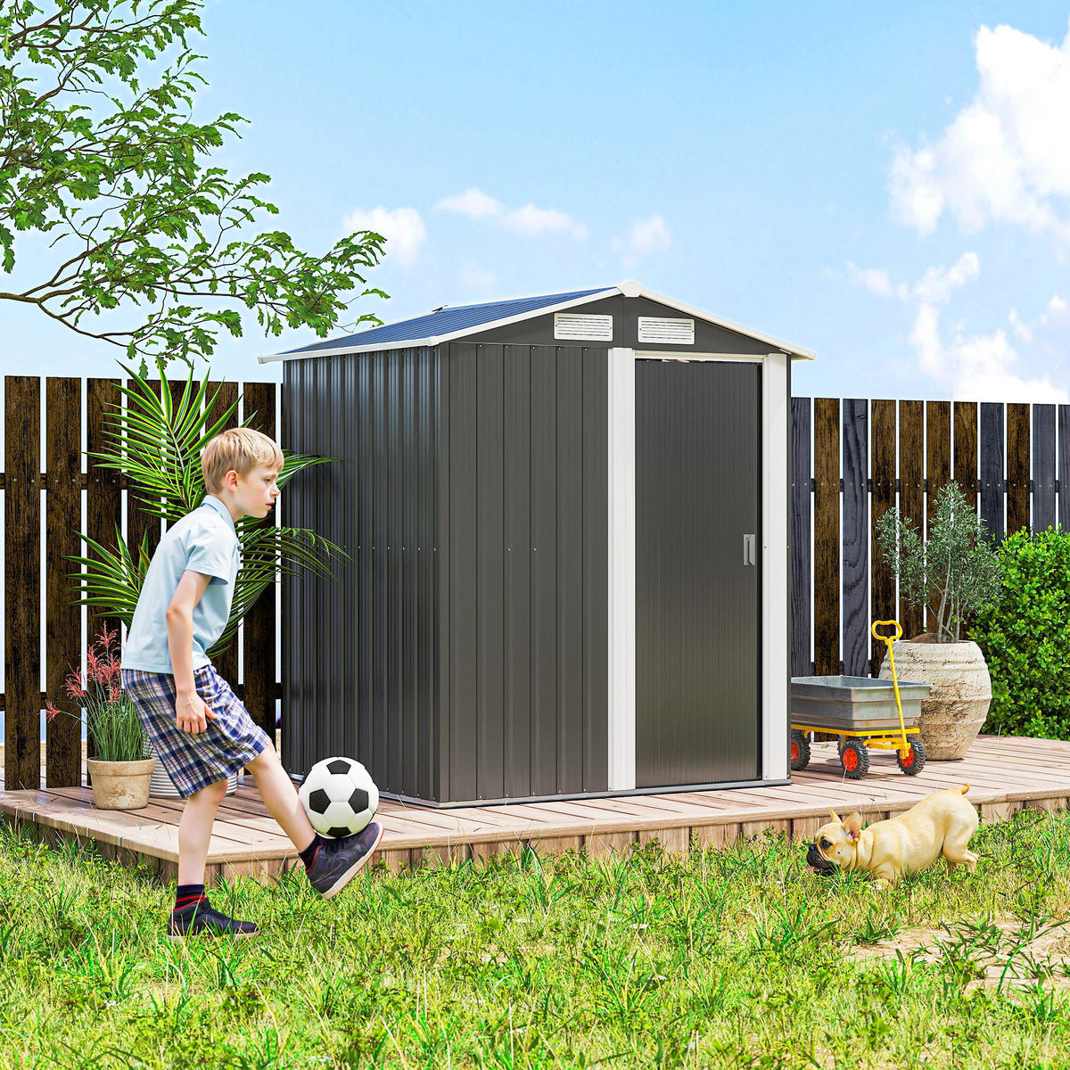 GARTENHAUS Grau 1 Stück - Grau, Kunststoff/Metall (132/188/152cm) - GiPP