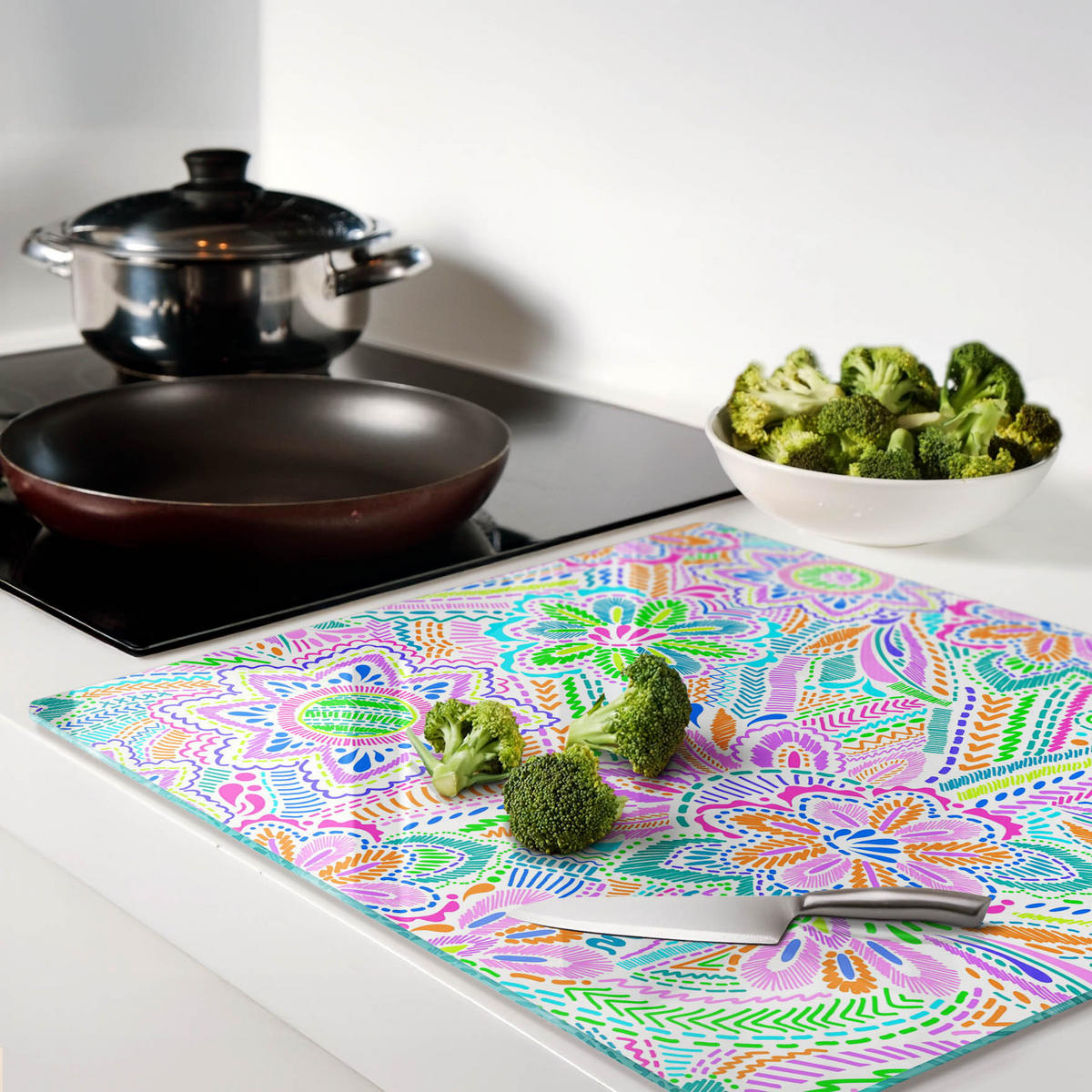 GLASPLATTE 60x52 cm Blumenmuster - Multicolor, Glas (60/0.4/52cm) - TULUP