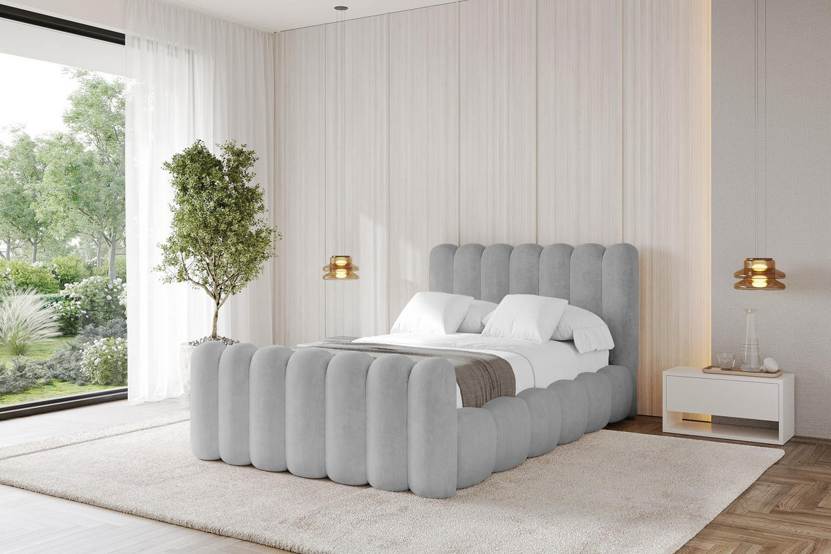 POLSTERBETT mit Bettkasten, Fußteil und Lattenrost, Boxbett ohne Matratze - SENA-Z 120x200 Grau - Hellgrau, Holzwerkstoff/Textil (120/200cm) - ALTDECOR