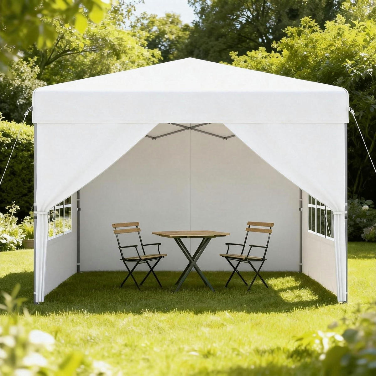 FALTPAVILLON 2,5 x 2,5 m mit One-Touch Lift und Seitenwänden Weiß - Weiß, Textil (250/260/250cm)