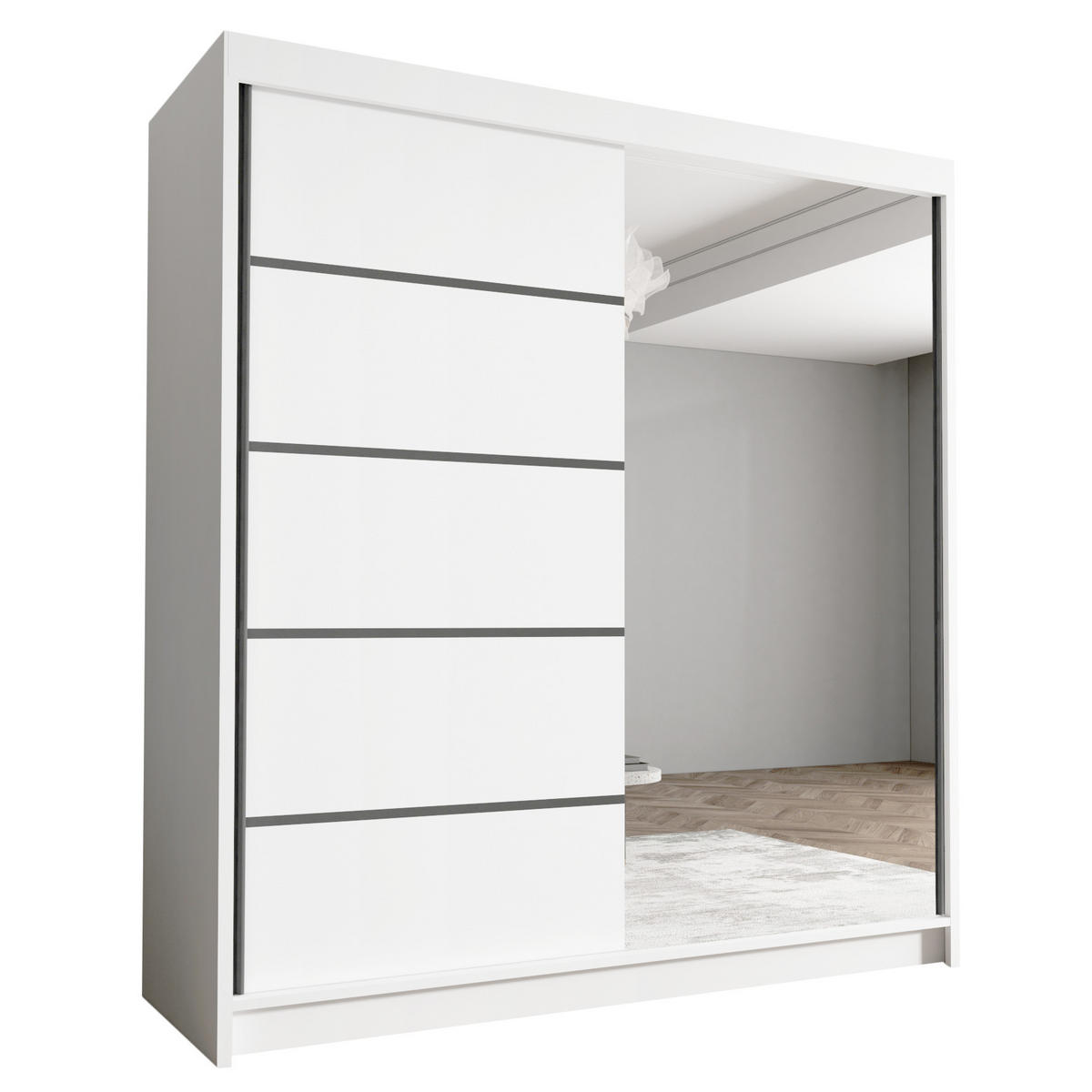 SCHWEBETÜRENSCHRANK Harry III - 180 cm - Weiß, Holzwerkstoff/Metall (180/215/58cm) - Sofnet