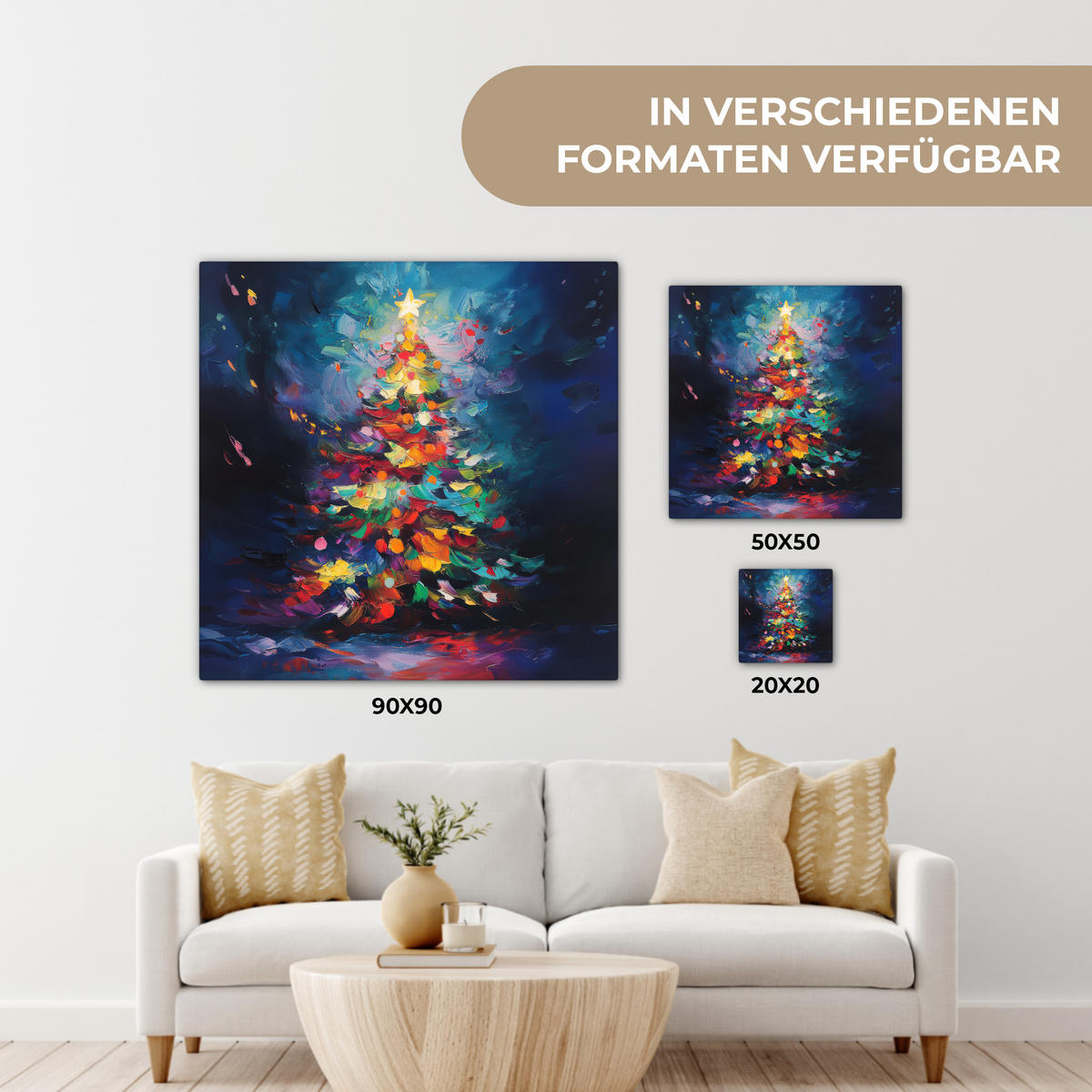 LEINWANDBILD Weihnachtsbaum - Weihnachten - Abstrakt - Farbenfroh 20x20 cm - Multicolor, Textil (20/20cm) - MuchoWow