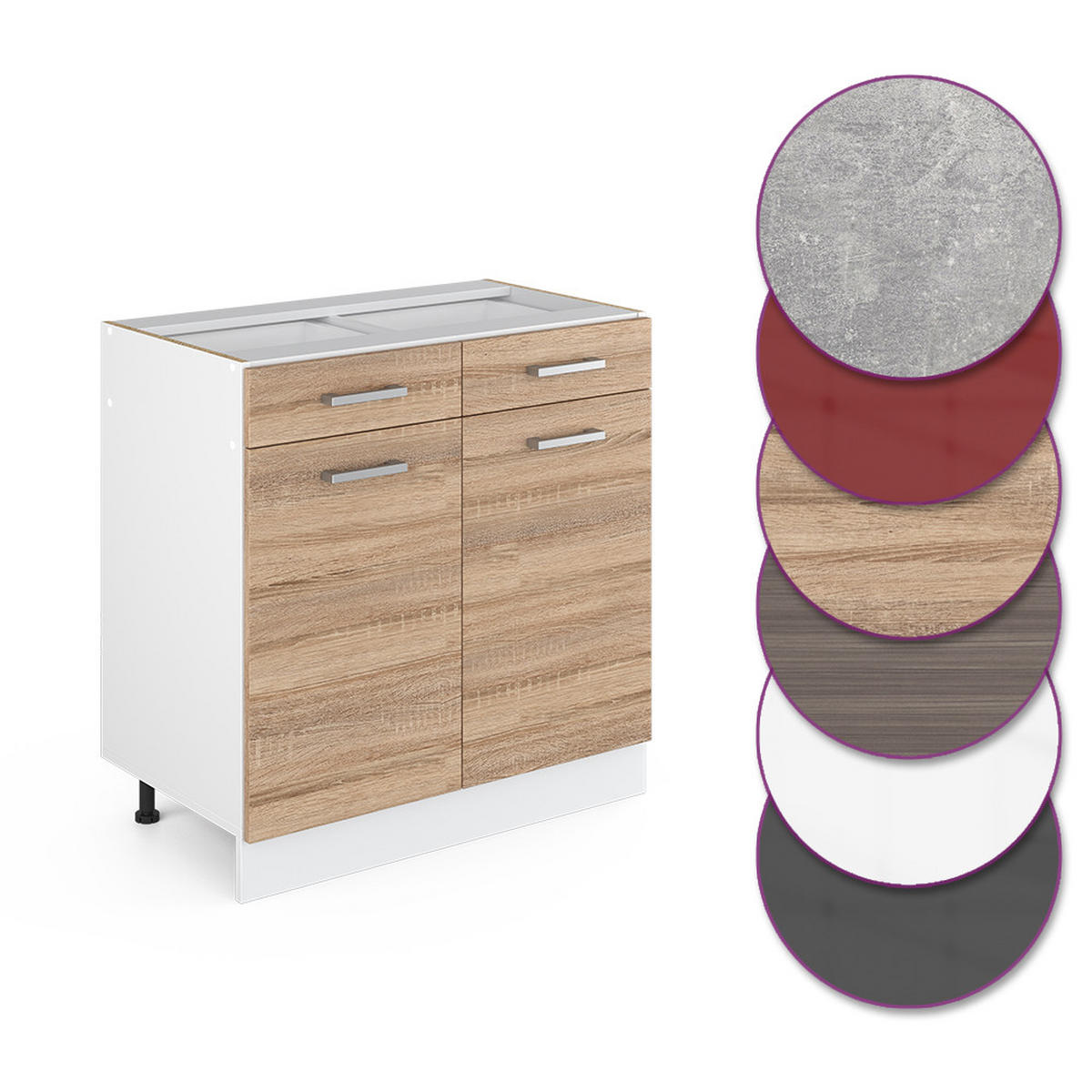 KÜCHENUNTERSCHRANK R-Line Sonoma 80 cm ohne Arbeitsplatte - Weiß/Sonoma Eiche, Holzwerkstoff (80/81.6/46cm) - Vicco