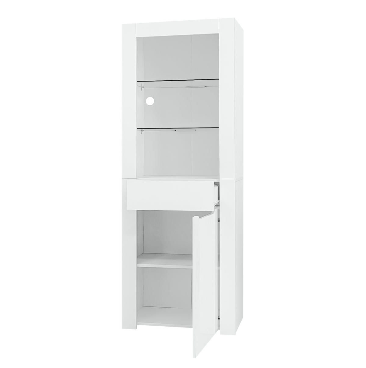VITRINE 60/35,5/165 cm mit App-LED-Beleuchtung, 1 Schublade und 2 Regalen aus Spanplatte, Weiß - Weiß, Holzwerkstoff (60/165/35.5cm) - Redom