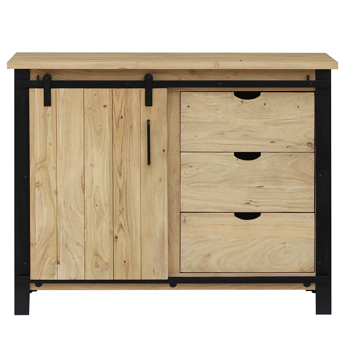 MASSIVE SCHUHKOMMODE - Akazie massiv - Akazie / Schwarz - Schwarz/Akaziefarben, Holz/Metall (115/90/40cm) - home24