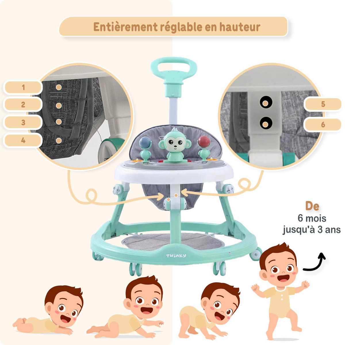 LAUFLERNWAGEN mit Spielset & Bodenmatte Mint Grün - Mintgrün, Kunststoff (70/70cm) - Twinky