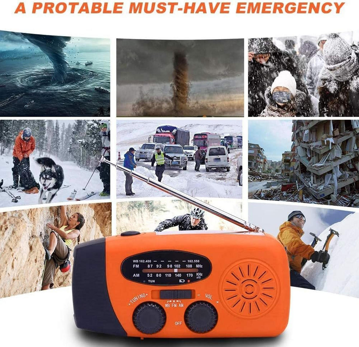 RADIO – NOAA AM/FM – Handkurbel-Generator / LED-Taschenlampe / 2000-mAh-Powerbank – Orange - Orange, Kunststoff (12.7/4.57/6cm) - DCA