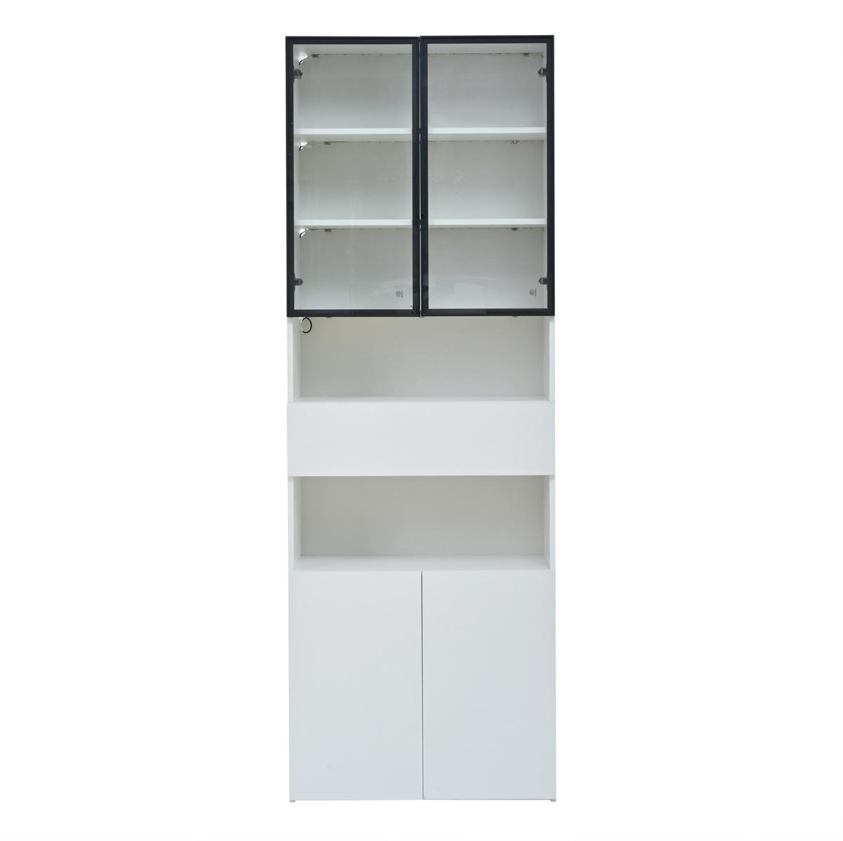 VITRINE 70/30/200 cm aus Spanplatte mit LED-Beleuchtung und Glastüren Weiß - Weiß, Holzwerkstoff (70/200/30cm) - Modenvie