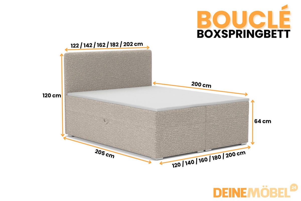 BOXBETT BOUCLE 180/200 in Boucle Beige H3 - Beige, Holz/Holzwerkstoff (180/200cm) - Deine Möbel 24