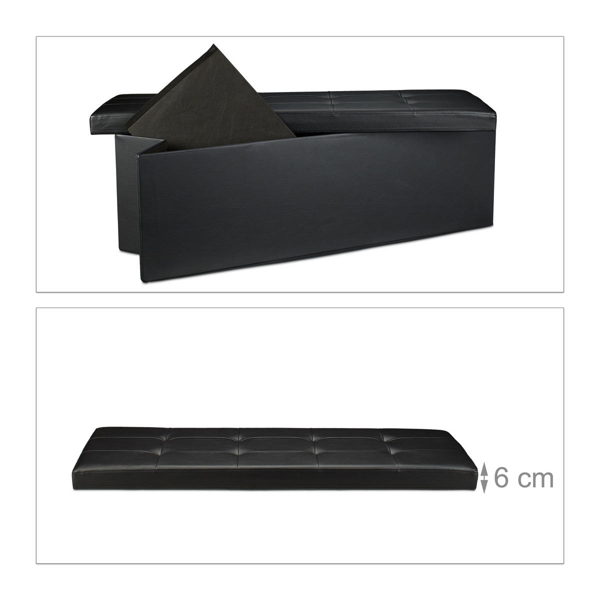 FALTBARE Sitzbank - Schwarz, Holzwerkstoff/Kunststoff (38/38/114cm) - Relaxdays