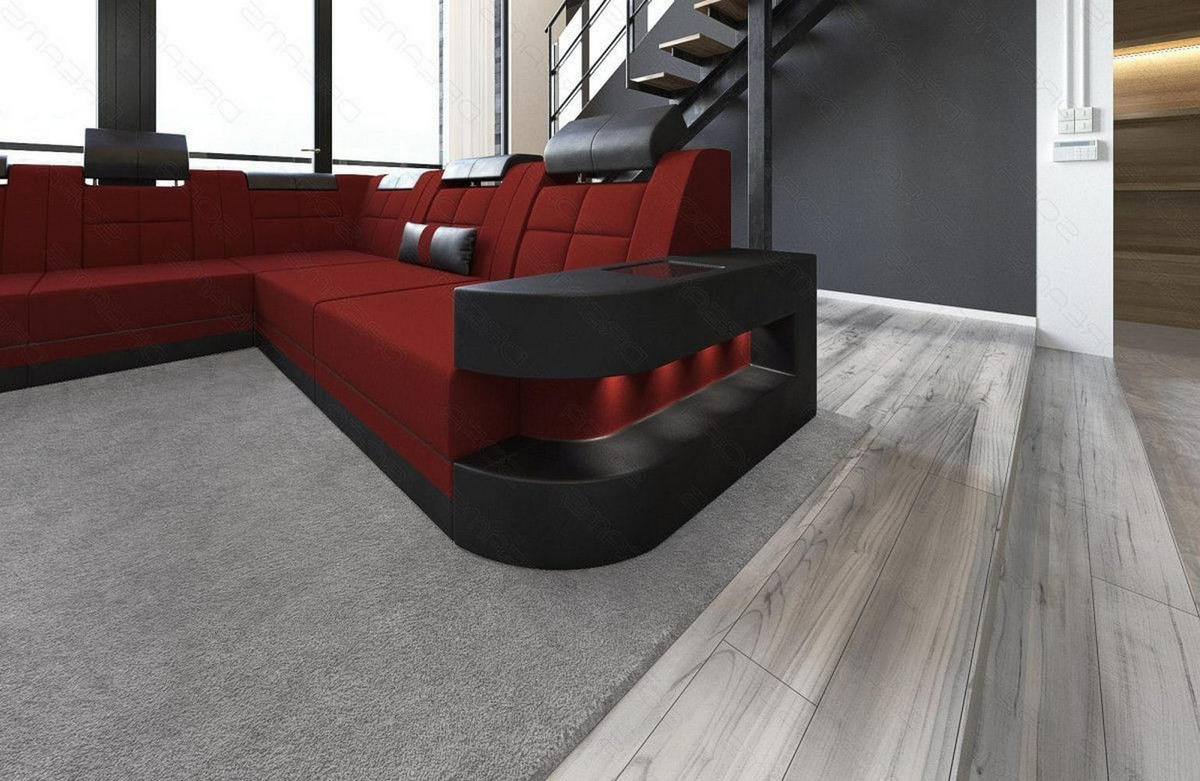 WOHNLANDSCHAFT Wave Dunkelrot Schwarz Mikrofaserstoff - Dunkelrot, Kunststoff (379/80/274cm)