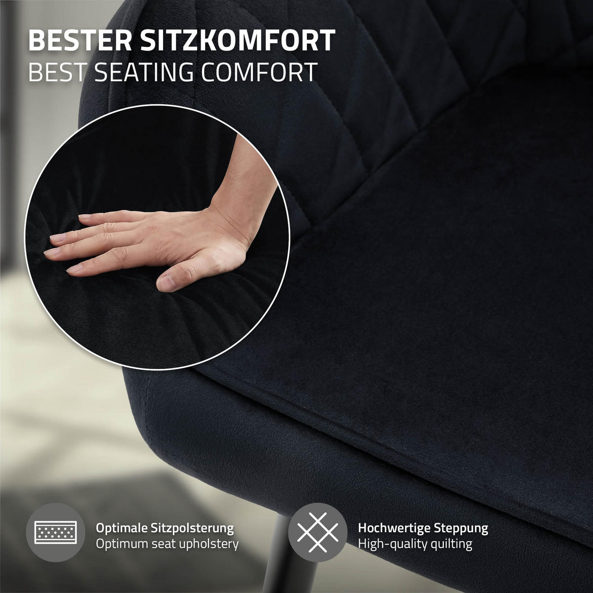 ESSZIMMERSTUHL Samt Schwarz 2er Set - Schwarz, Textil/Metall (63/80/60cm) - ML-DESIGN
