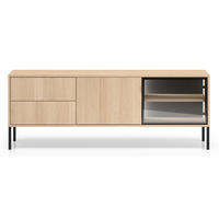 TV-LOWBOARD Barnee mit beleuchteter Glasvitrine, Eichenholzoptik, 160 cm - Beige/Schwarz, Holzwerkstoff/Metall (160/58.9/40cm) - Selsey