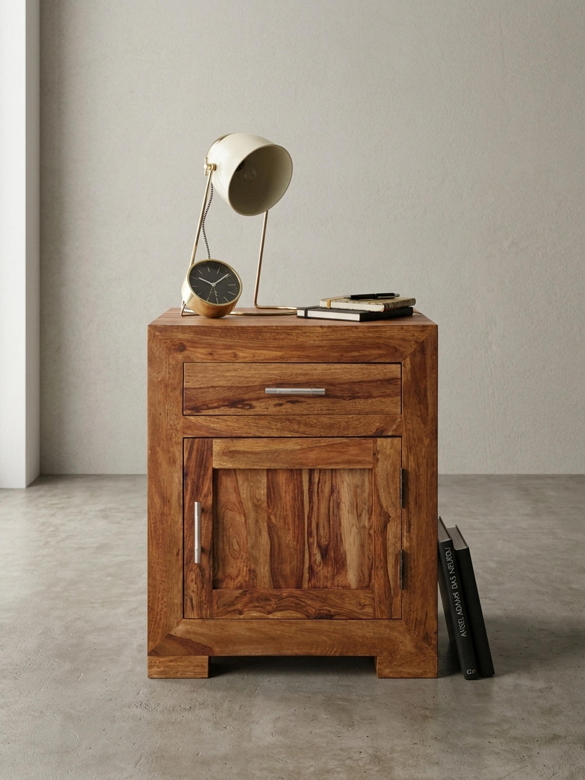 NACHTTISCH Massivholz Schublade Tür Landhausstil, Braun 50x40x60 cm - Braun, Holz/Metall (50/60/40cm) - KADIMA DESIGN