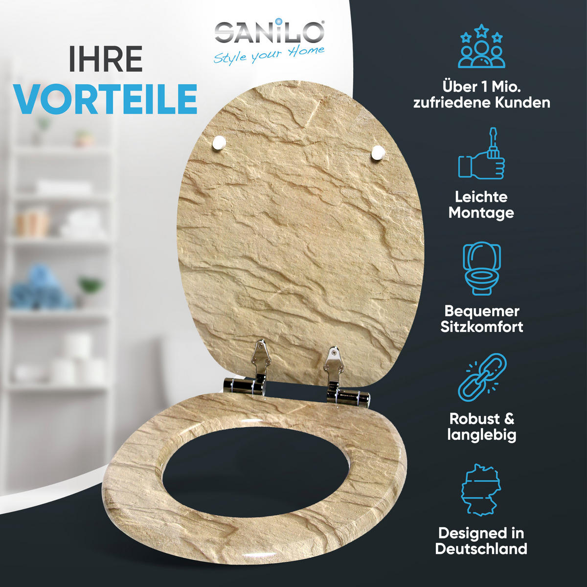 WC-SITZ mit Absenkautomatik Sand Stone - Braun, Holzwerkstoff (38/6/47cm) - Sanilo