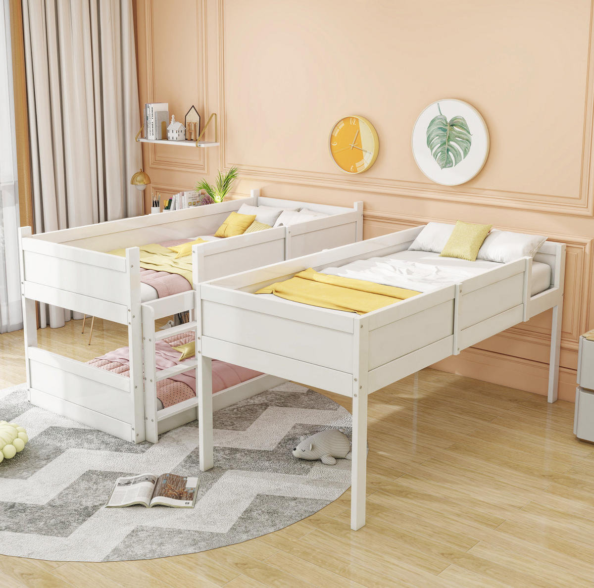 ETAGENBETT Kinderbett 90/200 cm aus Kiefer mit 3 Schlafplätzen Weiß - Weiß, Holzwerkstoff (90/200cm) - Modenvie