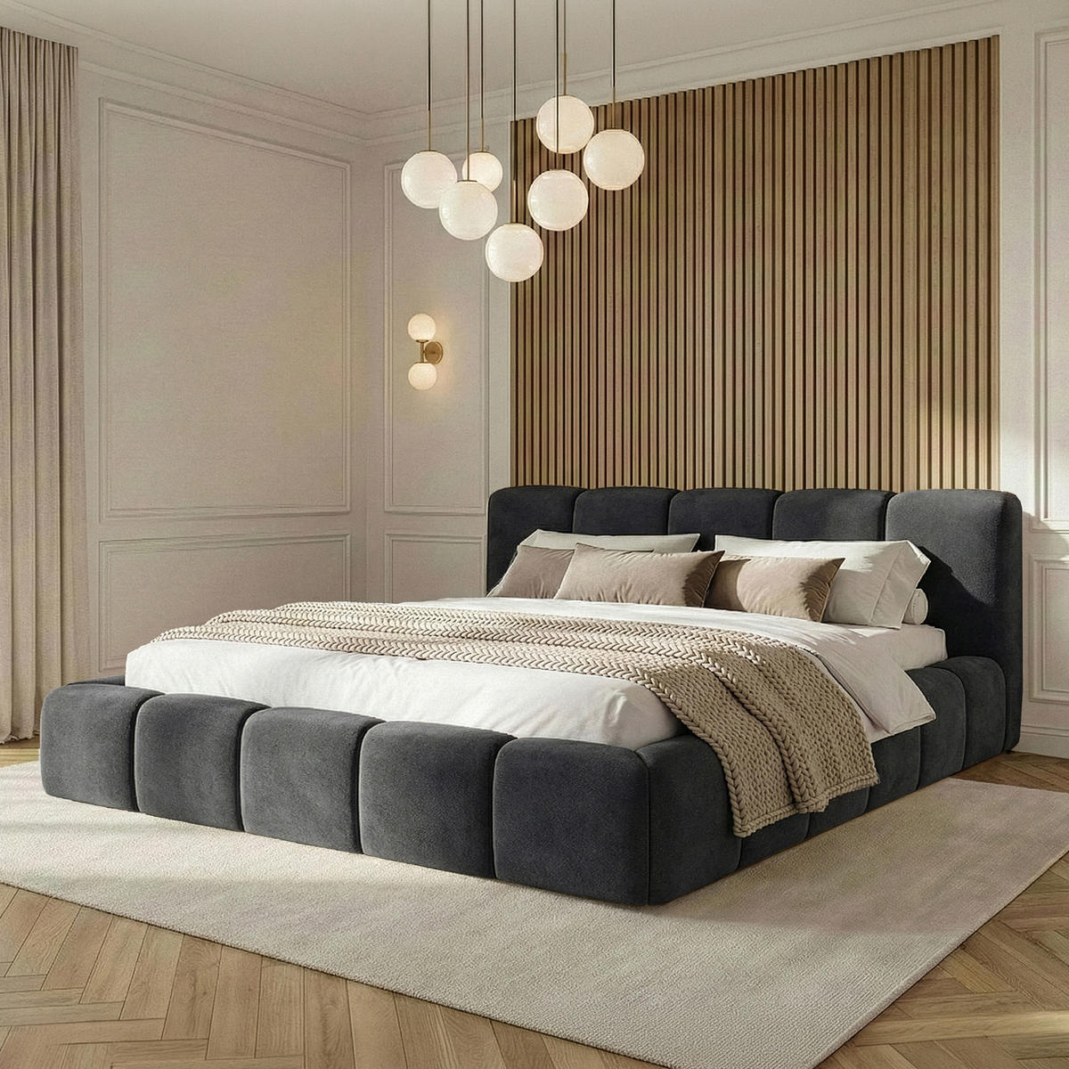 POLSTERBETT OLMIRA - Anthrazit/Schwarz, Holz/Holzwerkstoff (202/203cm) - KONSIMO®