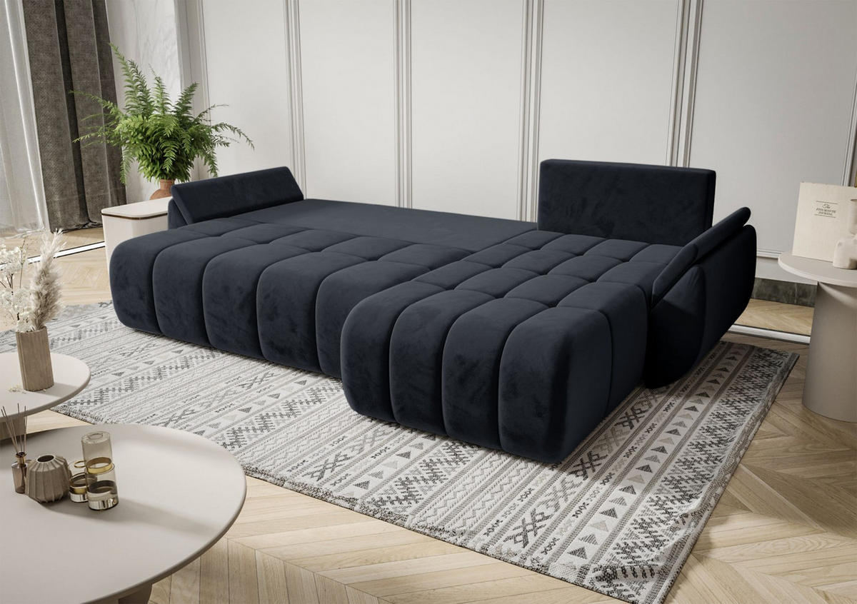 ECKSOFA Romuldi mit Schlaffunktion, Anthrazit Samt, rechtsseitig - Anthrazit/Schwarz, Kunststoff/Textil (185/280cm) - Selsey