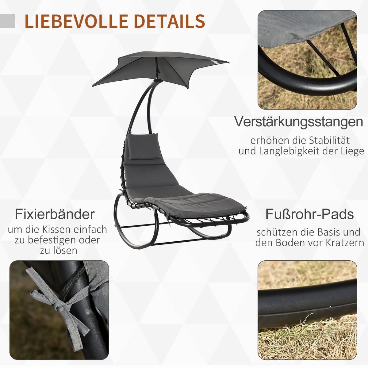 SCHAUKELLIEGE, Stahl, Texteline-Gewebe, Schwarz - Schwarz, Metall (114/190/185cm) - Outsunny