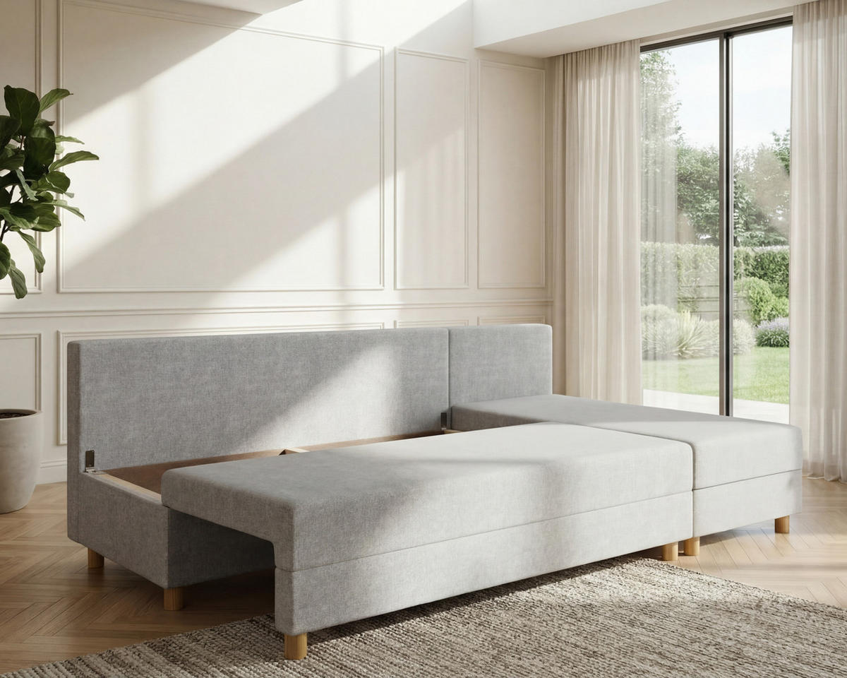 ECKSOFA Lellice L-Form- links oder rechts montierbar, grau - Hellgrau, Holz (214/122cm) - Homesy