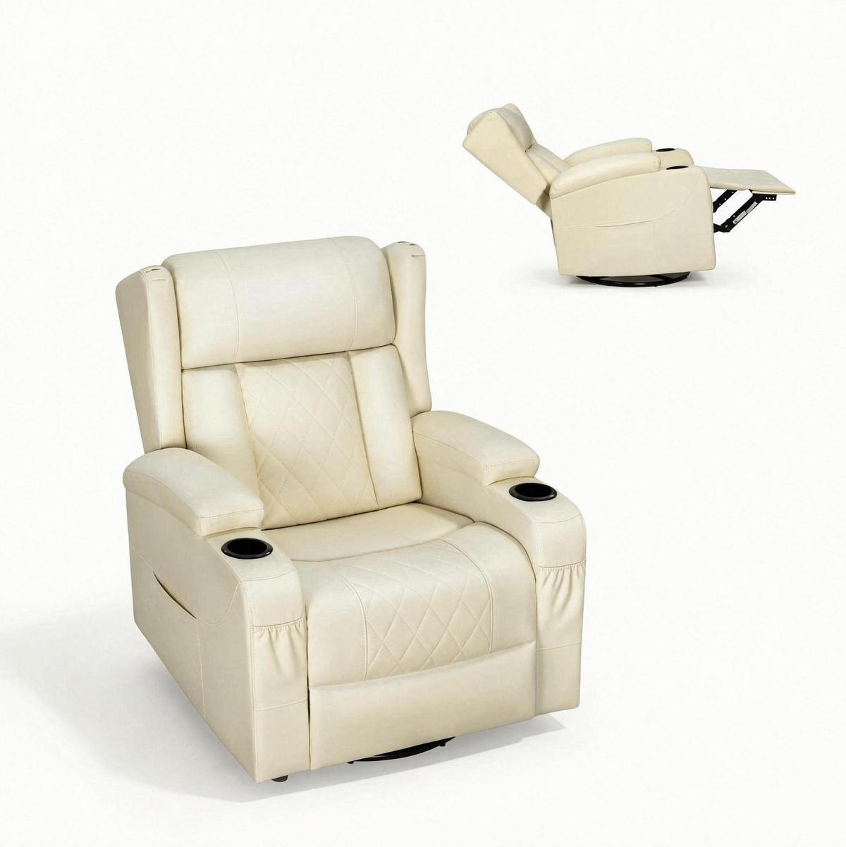 RELAXSESSEL in Beige 94,5x87x103,5 cm mit Dreh-, Wipp- und Liegefunktion - Beige, Textil (87/103.5/94.5cm) - IVMEU