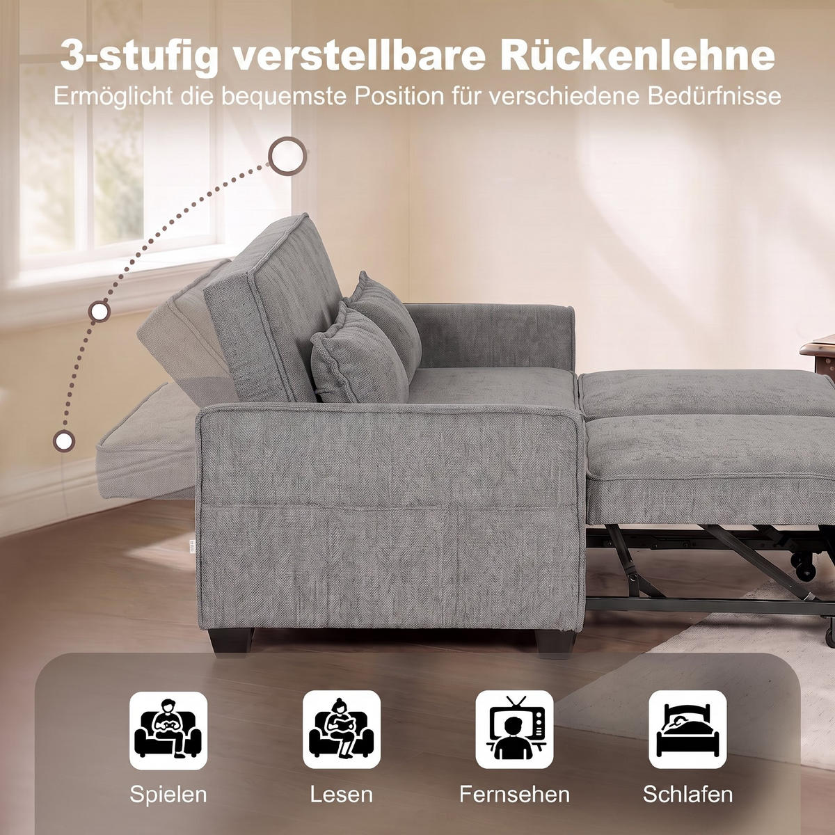 BÄDDSOFFA i polyester, grå - Grå, Textil/Plast (89/85/167cm) - HOMCOM