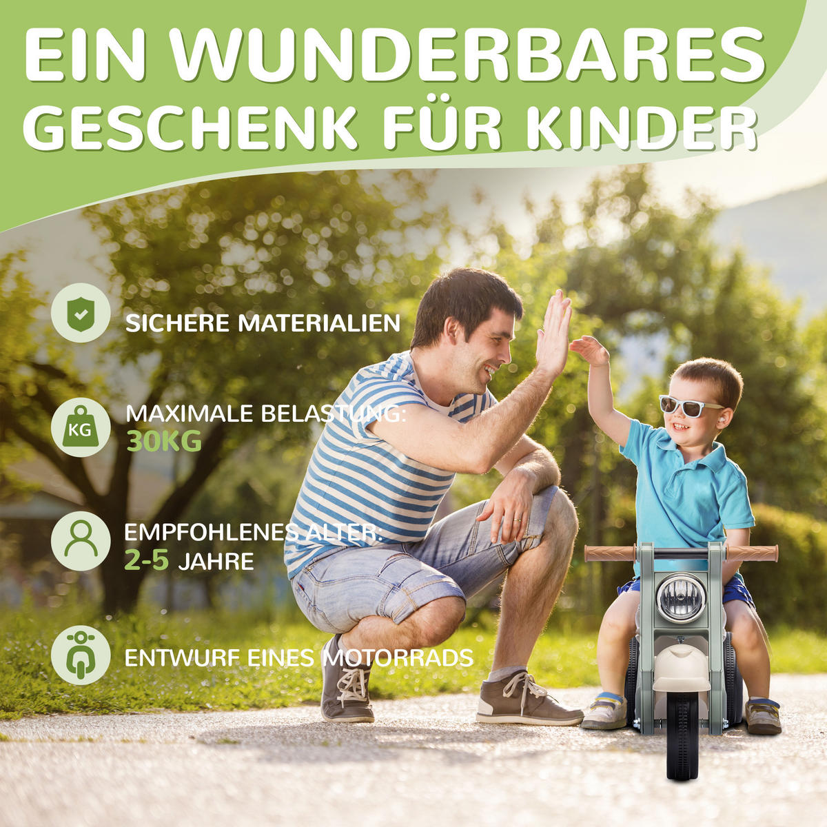 RUTSCHAUTO, Motorrad-Design, Musik und Seifenblasen, für 2-5 Jahre - Creme/Weiß, Kunststoff/Metall (80/35.5/42cm) - AIYAPLAY