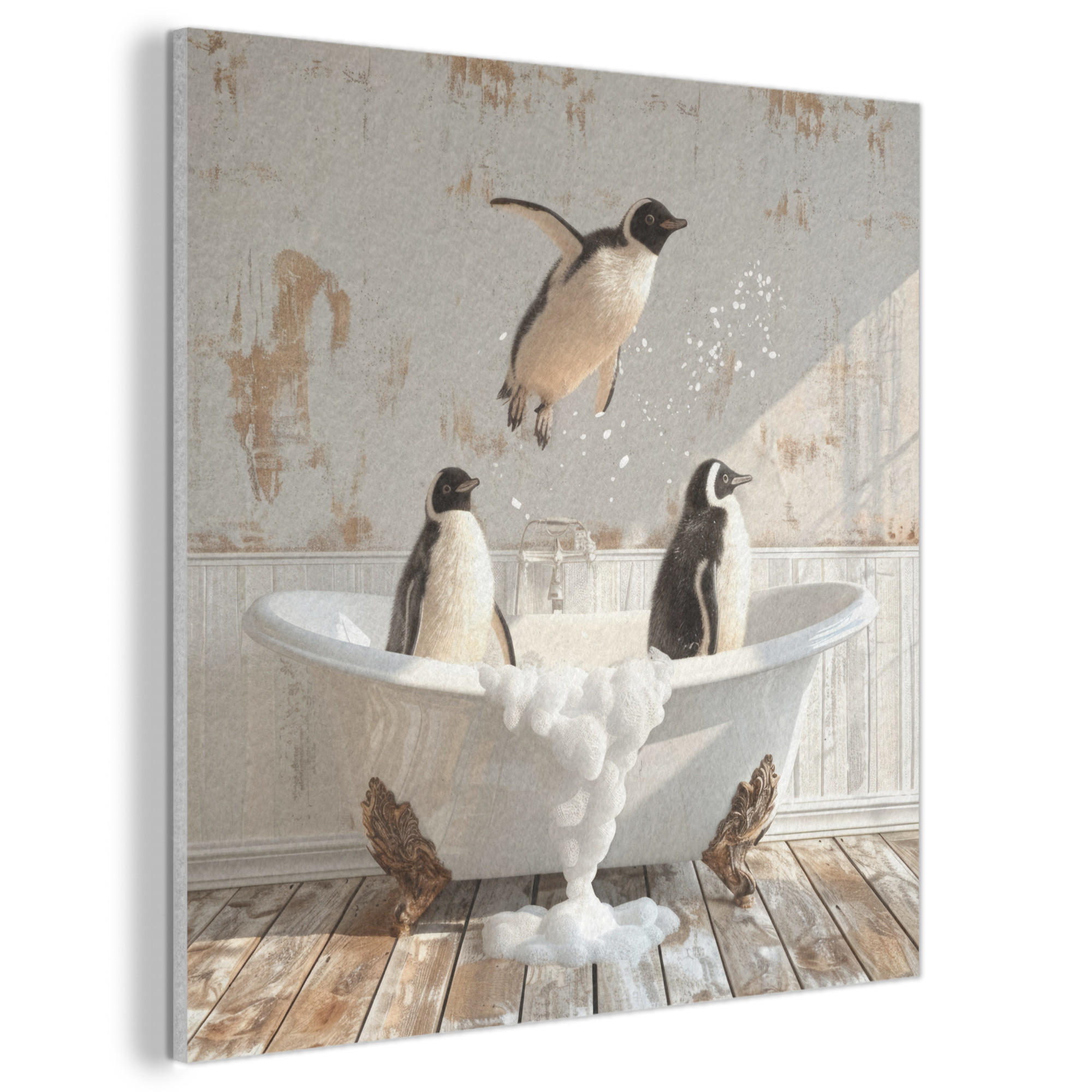AKUSTIKBILD Vintage - Pinguin - Badewanne - Schaumstoff Akustikpaneele 90x90 cm - Schwarz, Kunststoff (90/90/0.9cm) - MuchoWow
