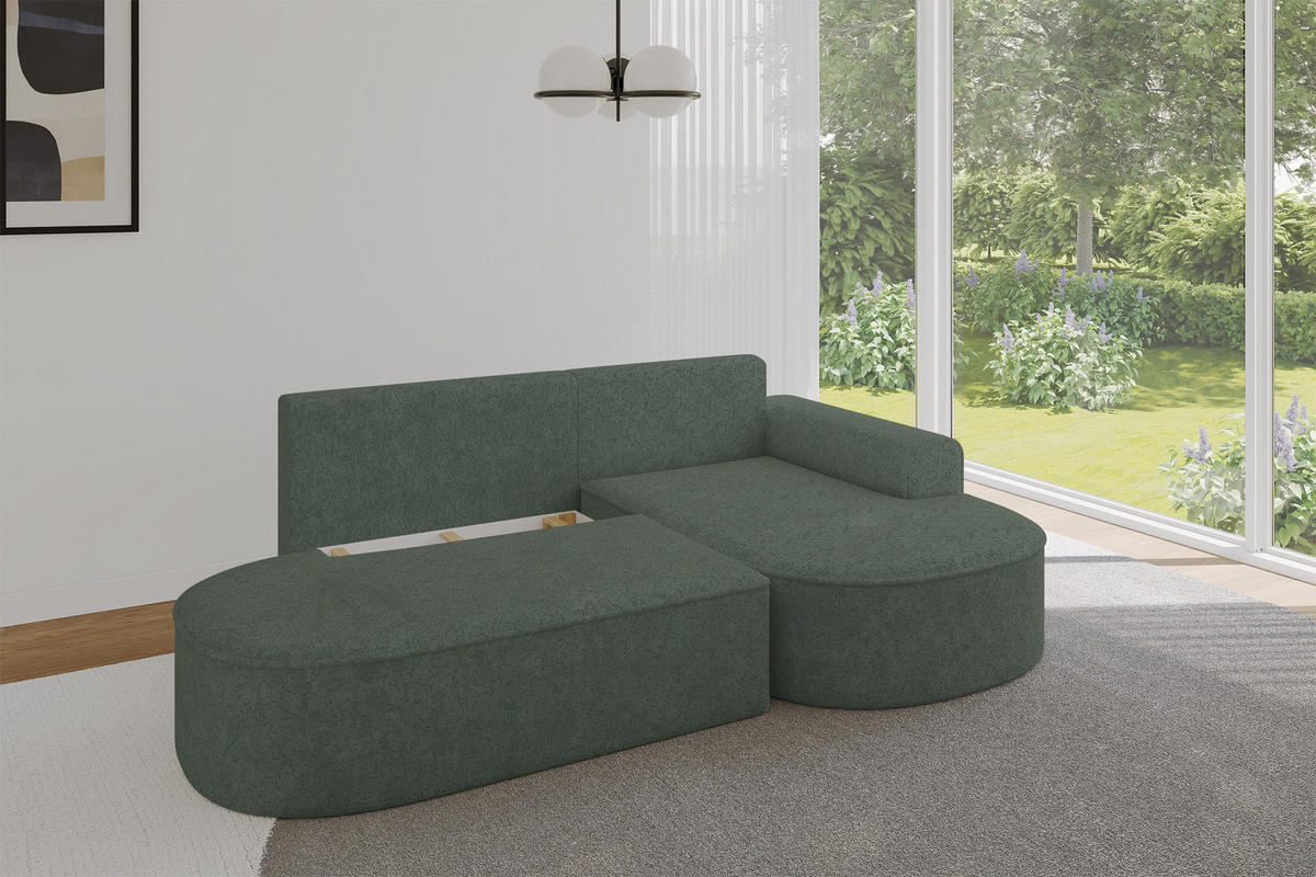 ECKSOFA mit Schlaffunktion und Bettkasten Ottomane Rechts MARI-L1-S - 283x167x73 cm Grün Tissu - Schwarz/Grün, Holzwerkstoff/Kunststoff (167/283cm) - ALTDECOR