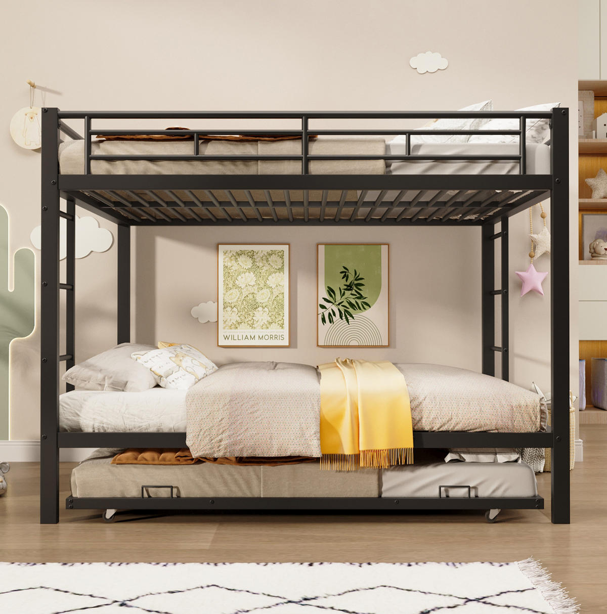 ETAGENBETT 140/200 cm aus Metall in Schwarz mit Ausziehbett und hohen Gittern - Schwarz, Metall (140/200cm) - OKMYHOME
