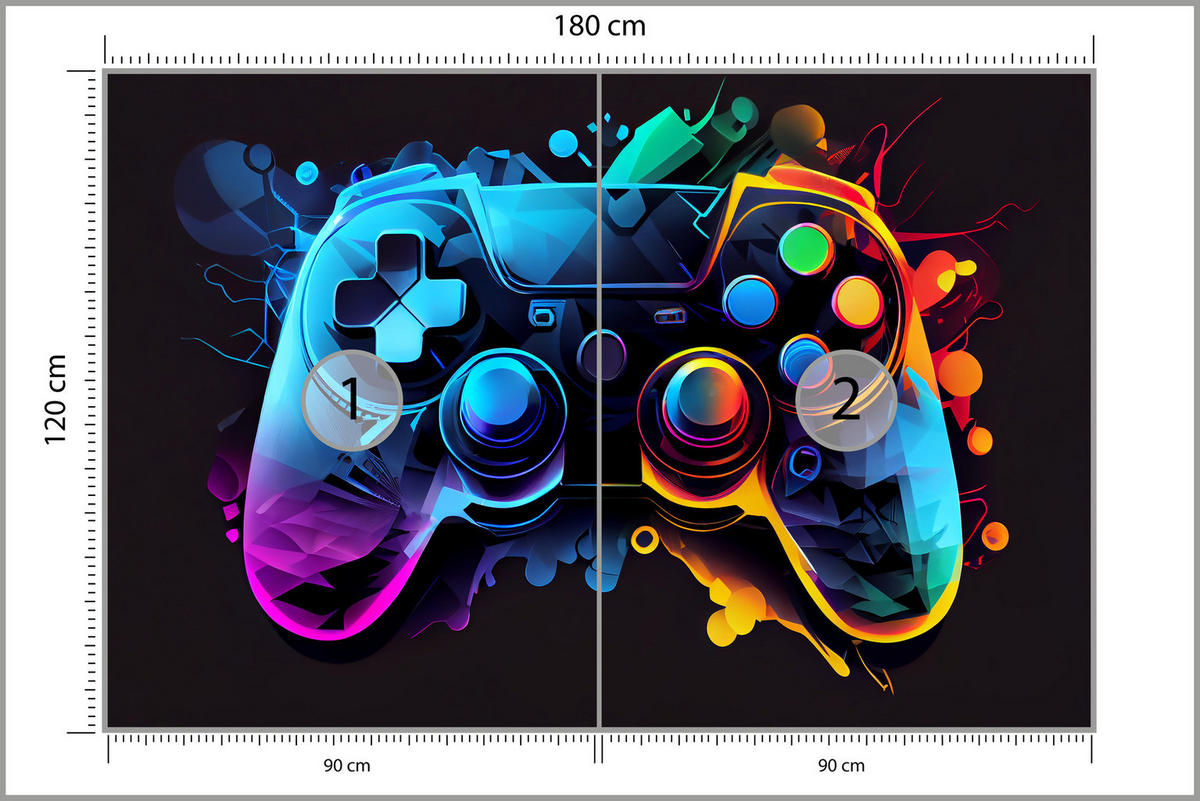 FOTOTAPETE für Jugendzimmer GAMEPAD Abstraktion 180x120cm - Blau/Rot, Papier (180/120cm) - Muralo