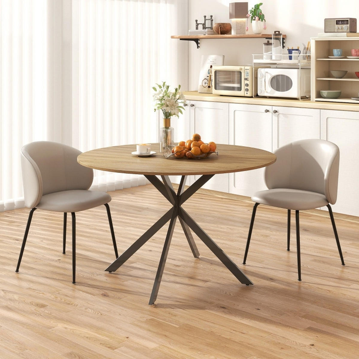 ESSTISCH 120/120/75 cm eichefarben mit X-Gestell und verstellbaren Füßen aus Holz und Stahl - Eichefarben, Holz (120/120/75cm) - OKWISH
