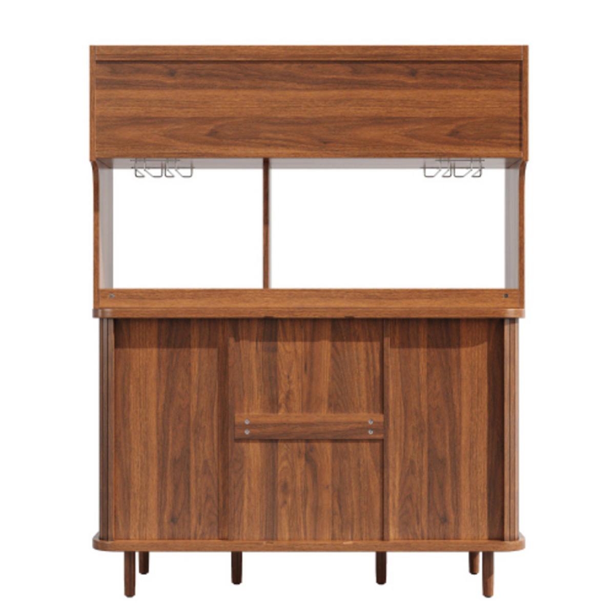HOCHSCHRANK Nussbaumoptik aus MDF und Metall mit Rattanschubladen & Glasschiebetüren 140×40,5×174,5 cm - Nussbaumfarben, Holzwerkstoff (140/174.5/40.5cm) - Luhomfu