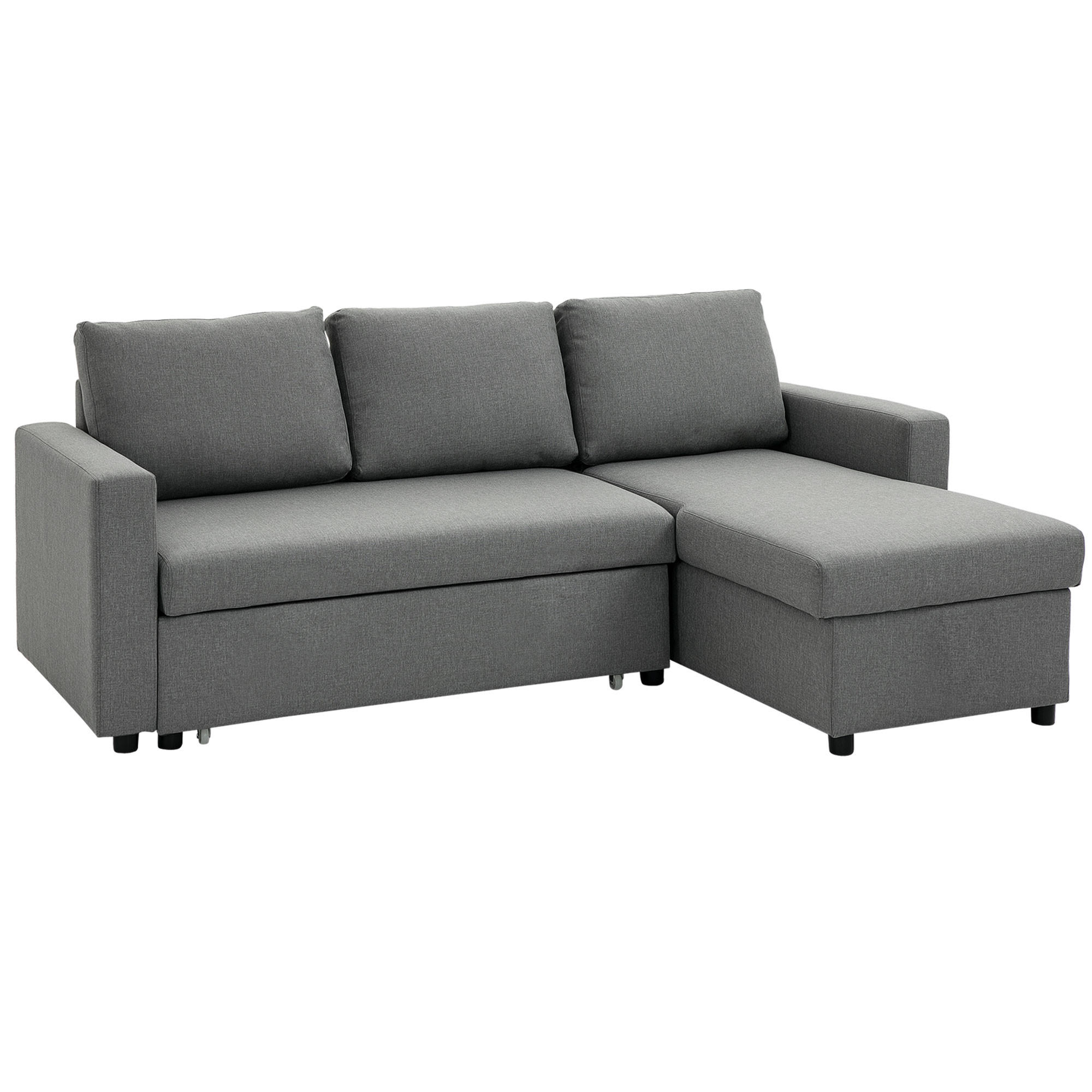 ECKSOFA mit Schlaffunktion Stauraum Eckcouch mit Chaiselongue Schlafsofa L-Form - Hellgrau/Schwarz, Kunststoff/Textil (146/211.5cm) - HOMCOM