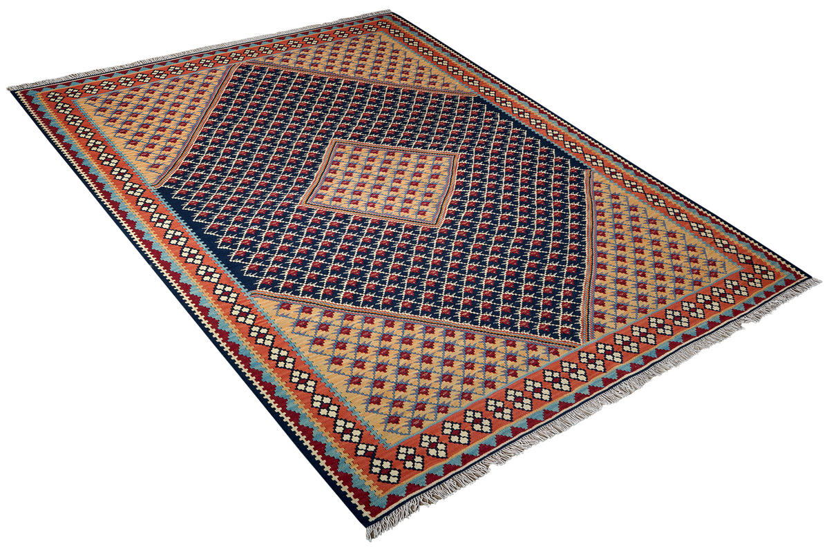 HANDWEBTEPPICH Kelim Senneh Blau 193/153 cm Schurwolle - Blau, Textil (153/193cm) - Looma