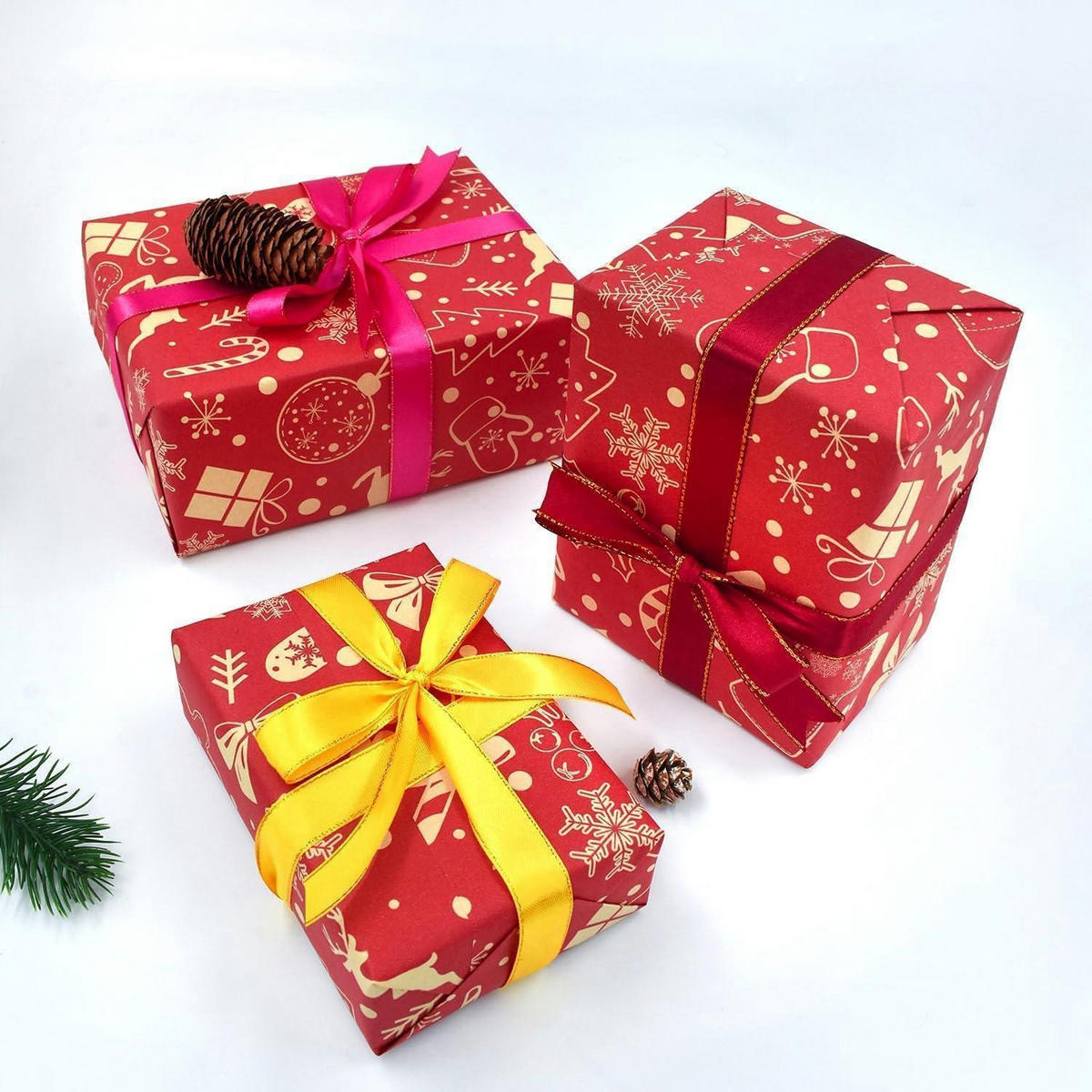 GESCHENKPAPIERROLLE 43 cm x 15 m Rot Weihnachtsmuster Kraftpapier - Rot, Papier (43/43/43cm)