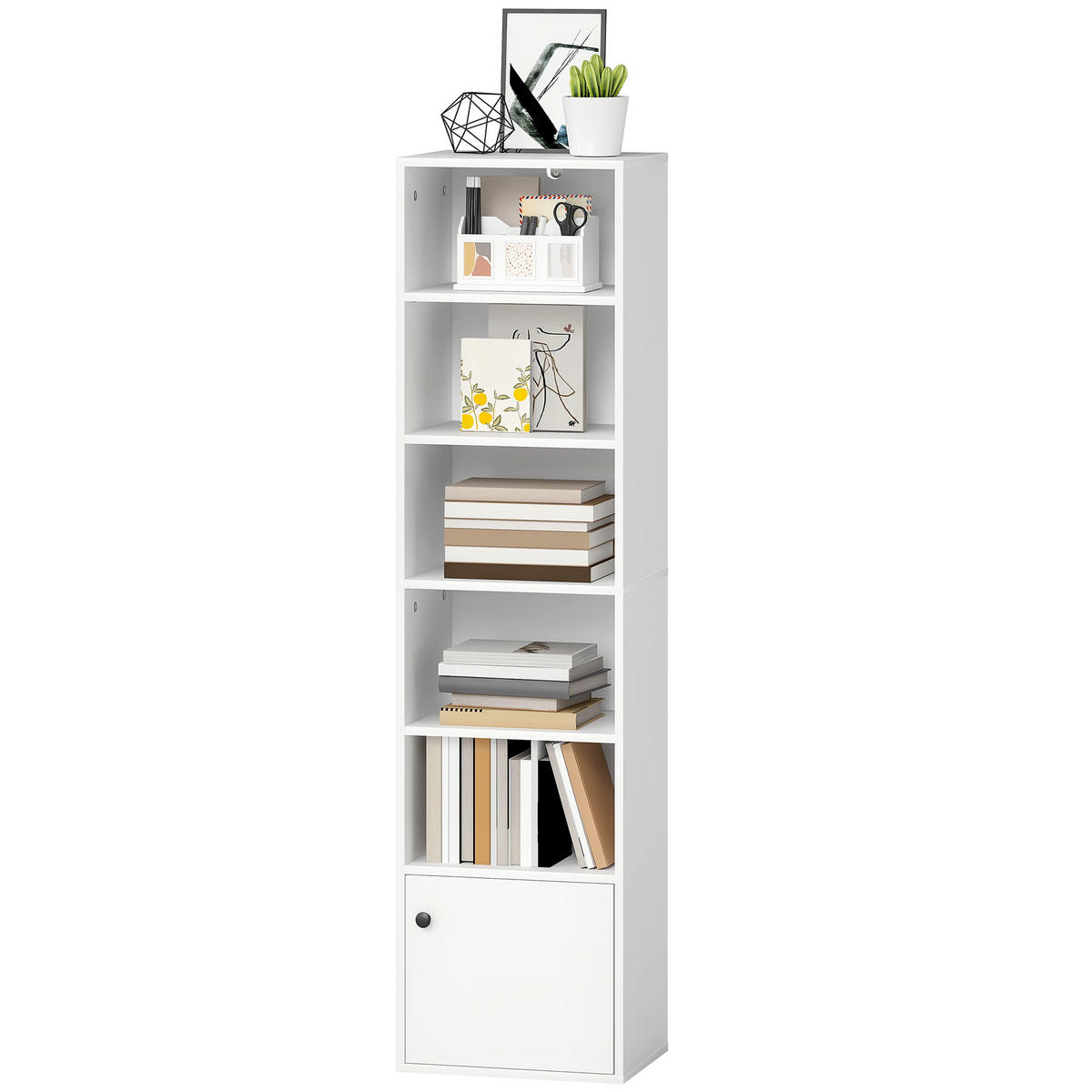 REGAL DE-15549 40/30/156 cm, 3 verstellbare Böden + Schrank Weiß - Weiß, Holzwerkstoff (40/156/30cm) - ComfortXL