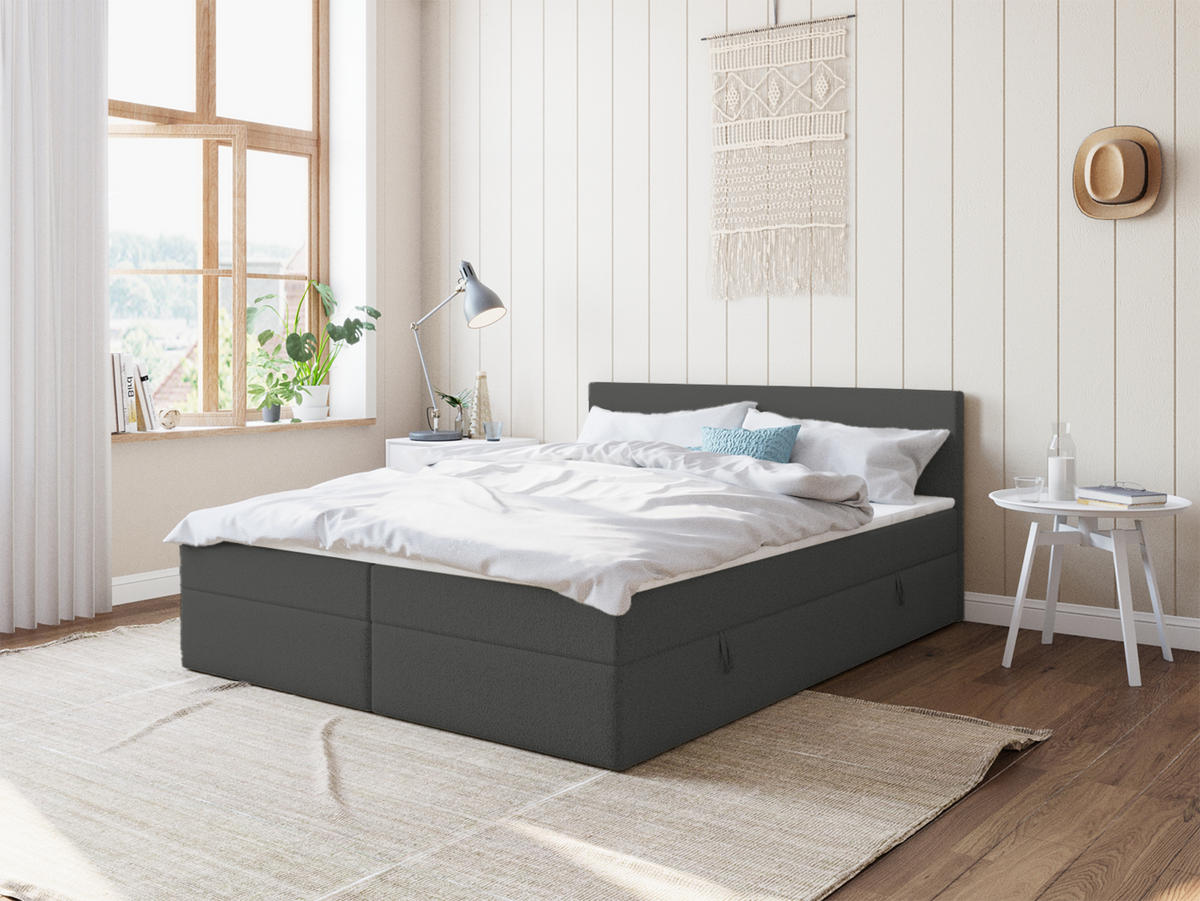 BOXSPRINGBETT ROTELLO 160x200 cm, Dunkelgrau - Dunkelgrau, Textil (160/200cm) - Fedve