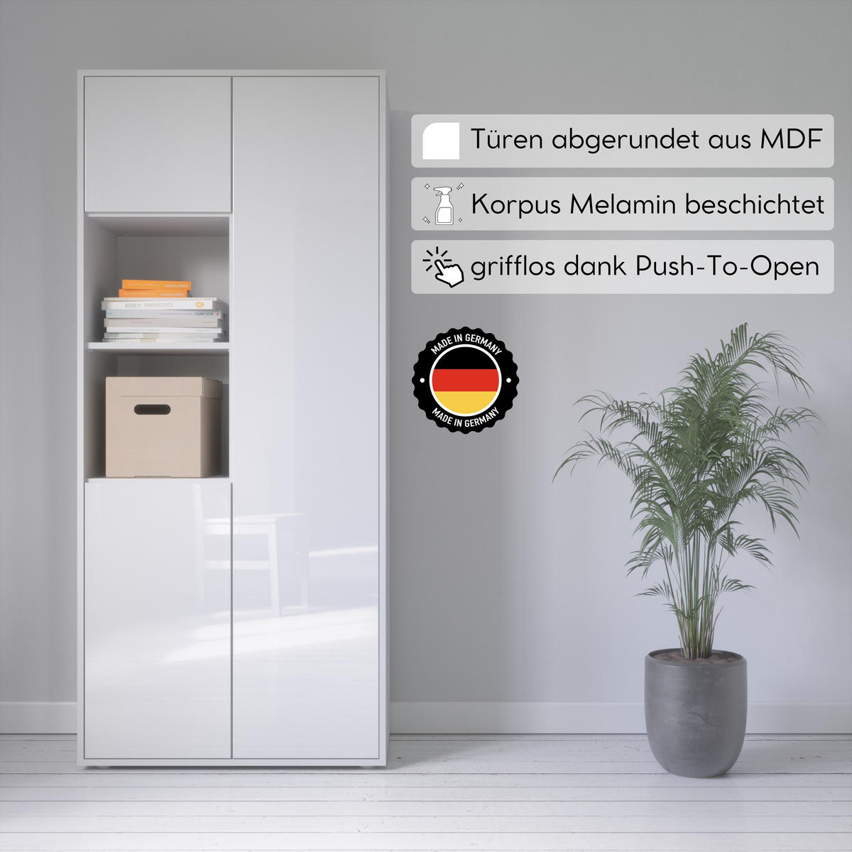 AKTENSCHRANK Amira T20 Weiß Hochglanz 180/80/40 cm - Weiß Hochglanz, Holzwerkstoff (80/180/40cm) - SIMPLYFURN