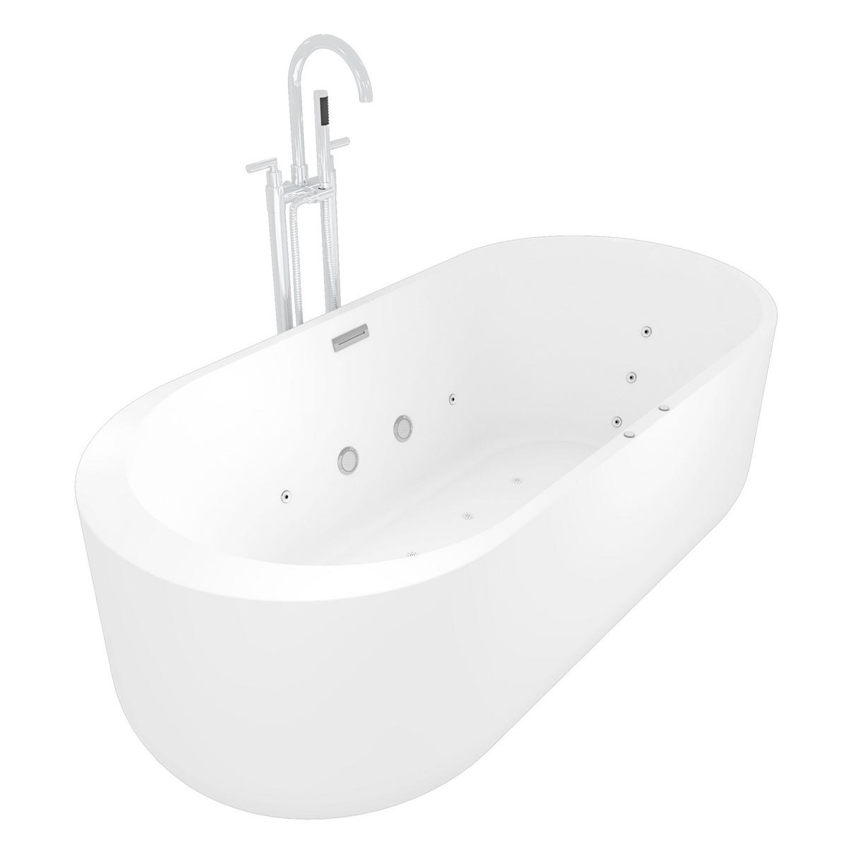 FREISTEHENDE Badewanne F26 170 Whirlpool Luft & Wasser Armatur AF03 - Weiß, Glas/Kunststoff (80/58/170cm) - AcquaVapore by Sandra Jentho