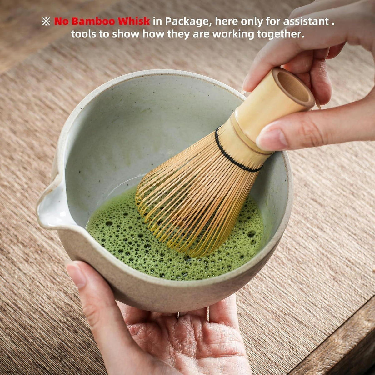MATCHA-SCHALE mit Schneebesenhalter 2-teiliges Set Dunkelgrau 12,5 cm - Sandfarben, Keramik (14.7/6.4/14.7cm)